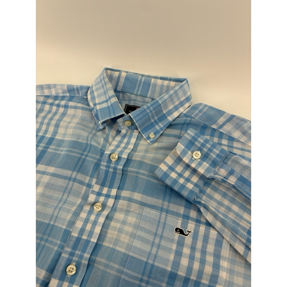 Vineyard Vines Tucker Shirt Large Blue Plaid Button Down Whale Logo 100% Cotton - Picture 1 of 7